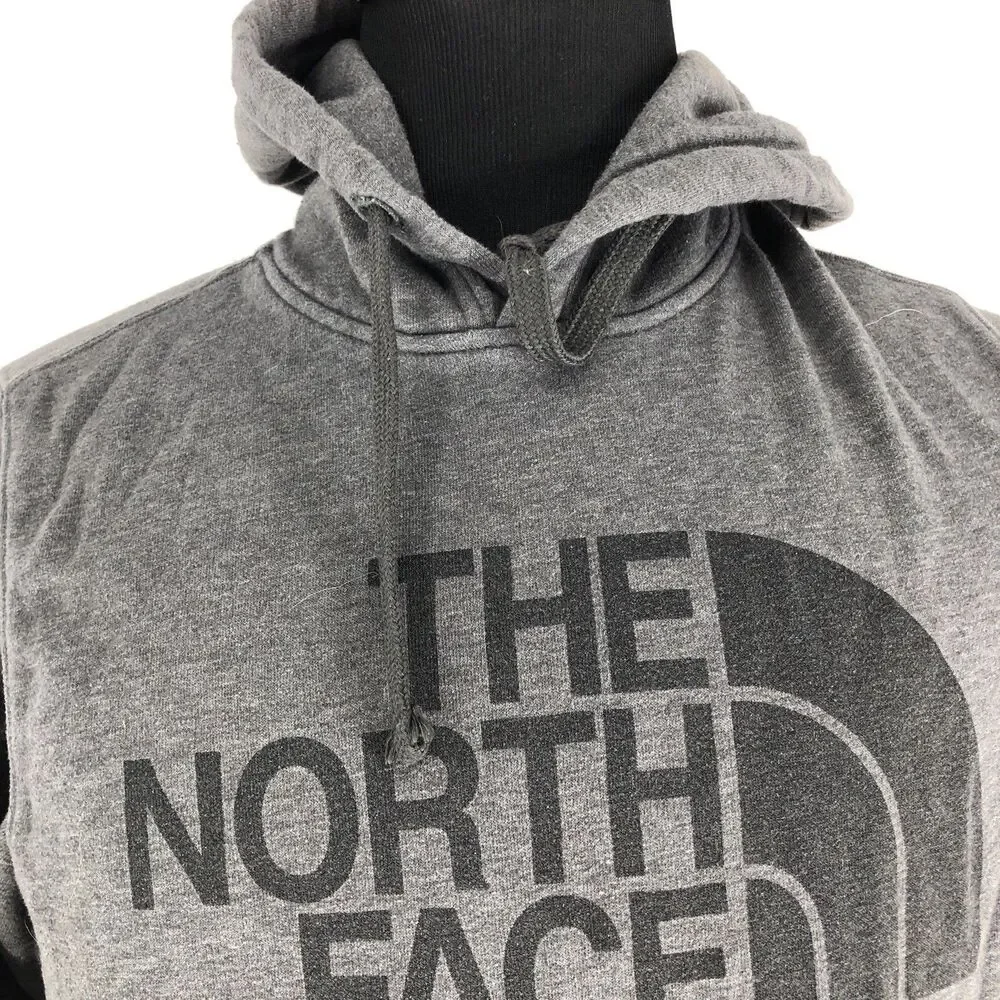 The North Face Logo Graphic Print Fleece Pullover Hoodie Gray Cotton Blend M
